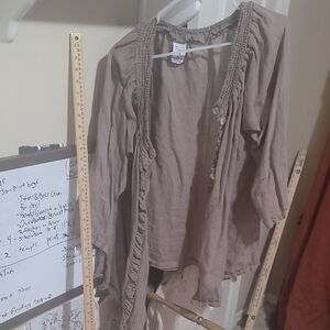 Womens 100% Natural Loose Linen Button-up Cardigan Top